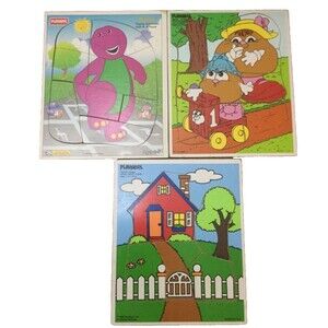Vintage Playskool Wooden Puzzles~Barney the Purple Dinosaur~Potato Dumpling~More